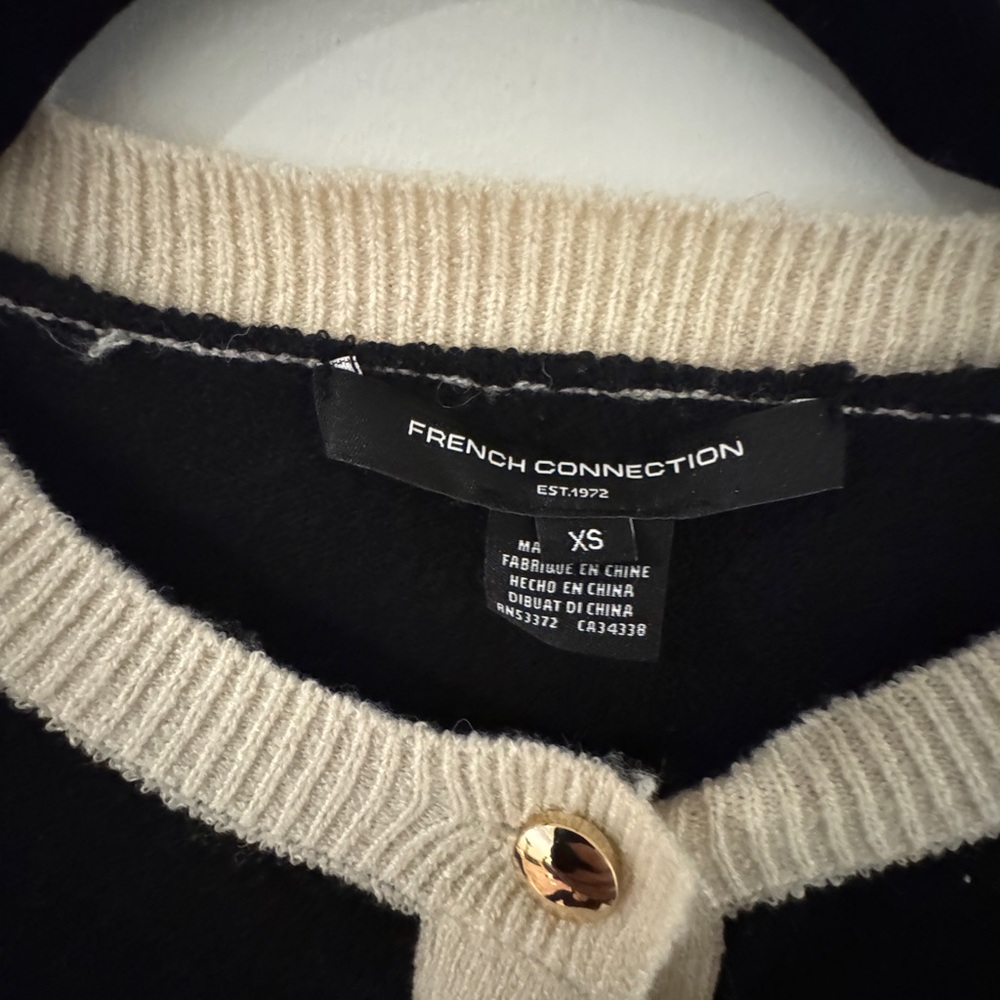 French Connection Vhari Contrast Trim Black Cardigan XS - Picture 5 of 6